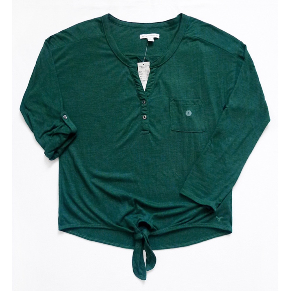 NWT Emerald Tie Front Convertible Sleeve Top/Shirt